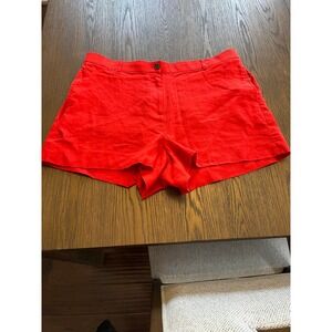 J.Crew Shorts Red 100% Linen High Rise Elastic Back Solid Beachy Tropical